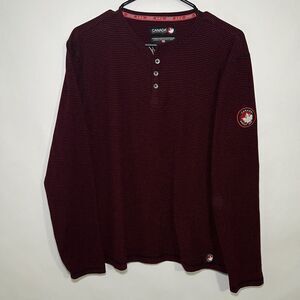 Canada Weather Gear Long Sleeve Henley Shirt Mens Size Medium Red Blue Striped